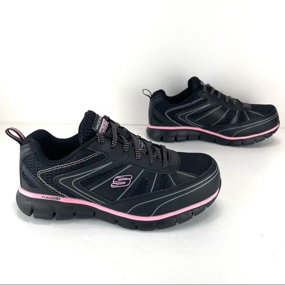 Skechers Women Size 7 Black Steel Toe Safety Shoes Oil Slip Resistant Air Cooled - Picture 3 of 16